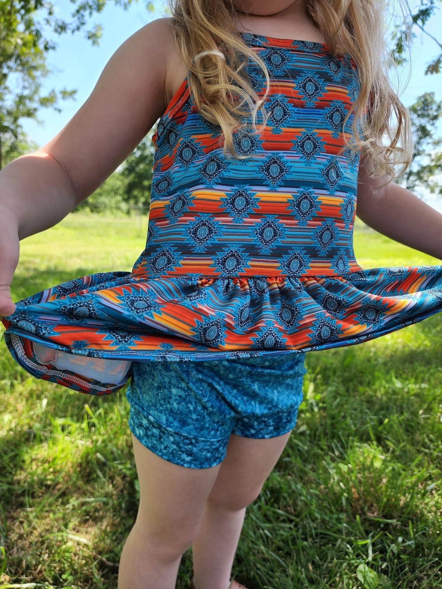Teal Aztec - cami peplum
