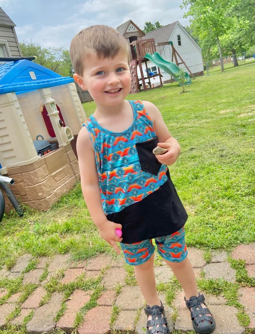 Teal Aztec- boy tank & shorts