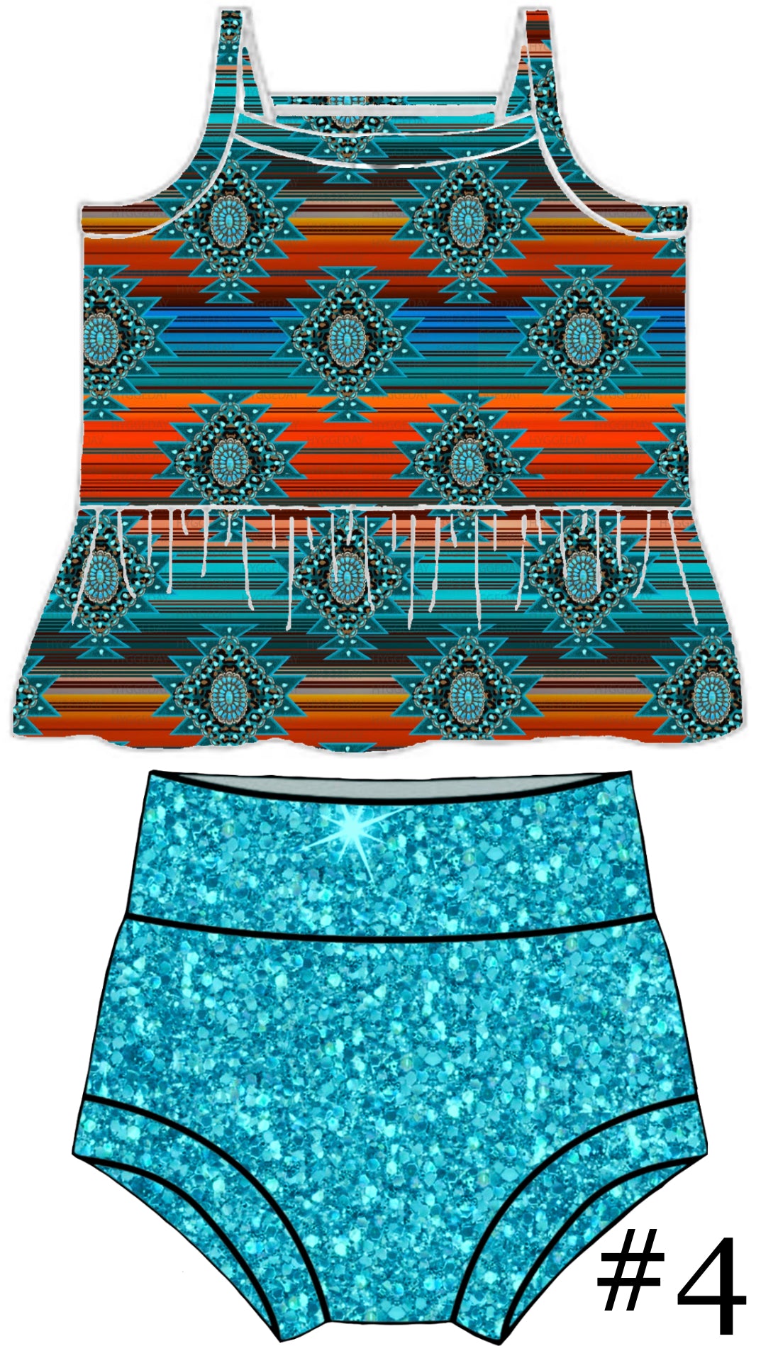 Teal Aztec - cami peplum