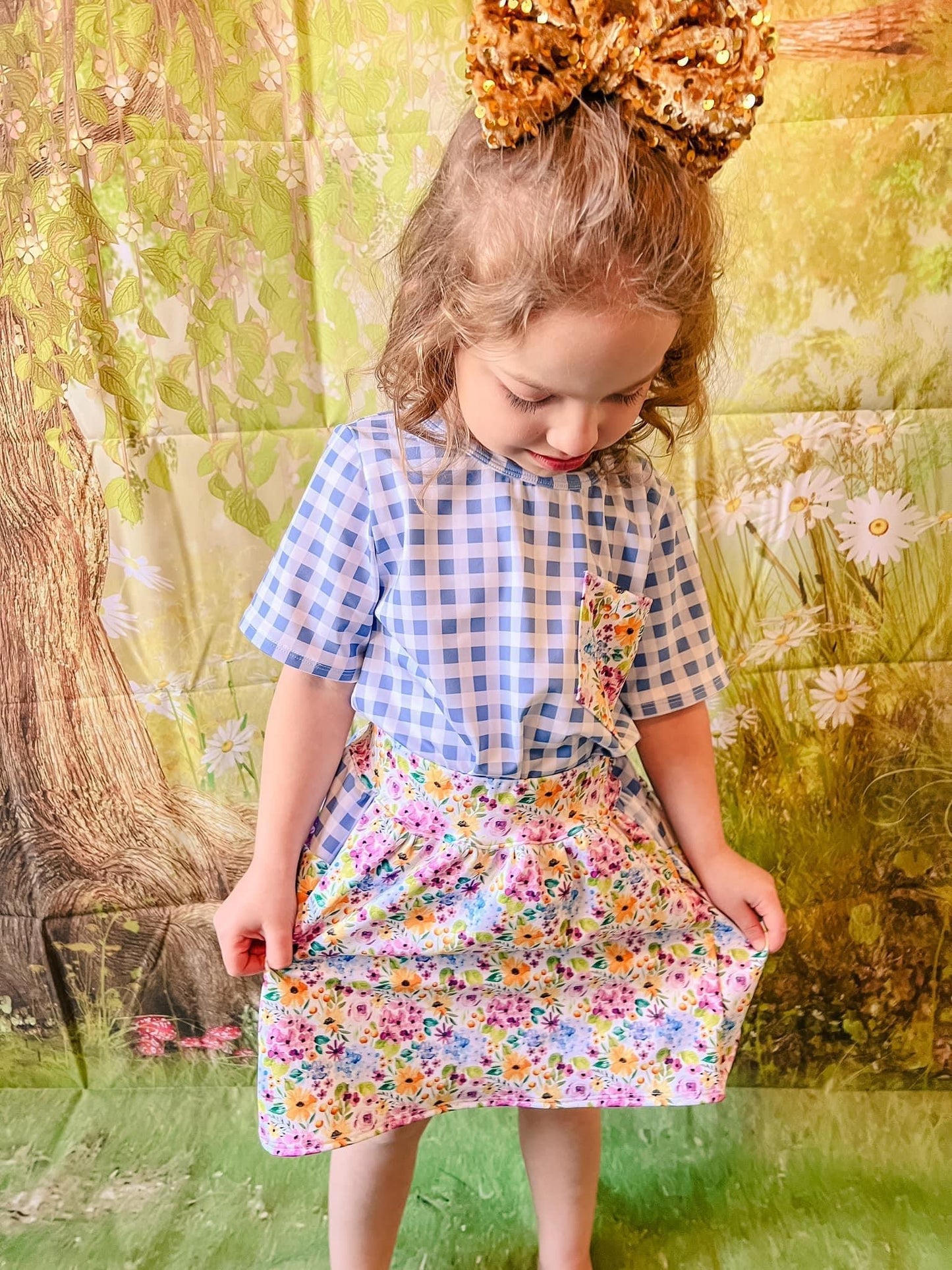 floral blue gingham