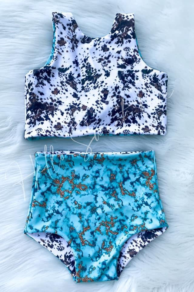 Cowhide / turquoise Reversible Swimsuit