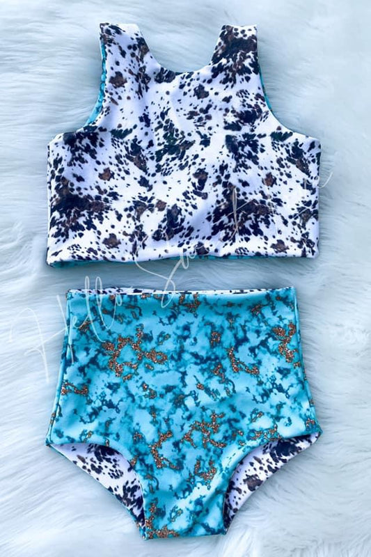 Cowhide / turquoise Reversible Swimsuit